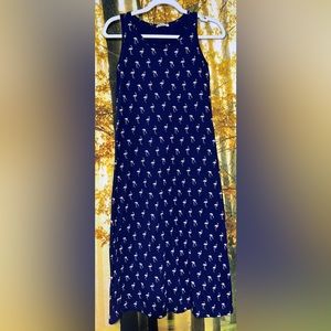 Meters/bonwe dark blue and tan flamingo print dress with slit size L